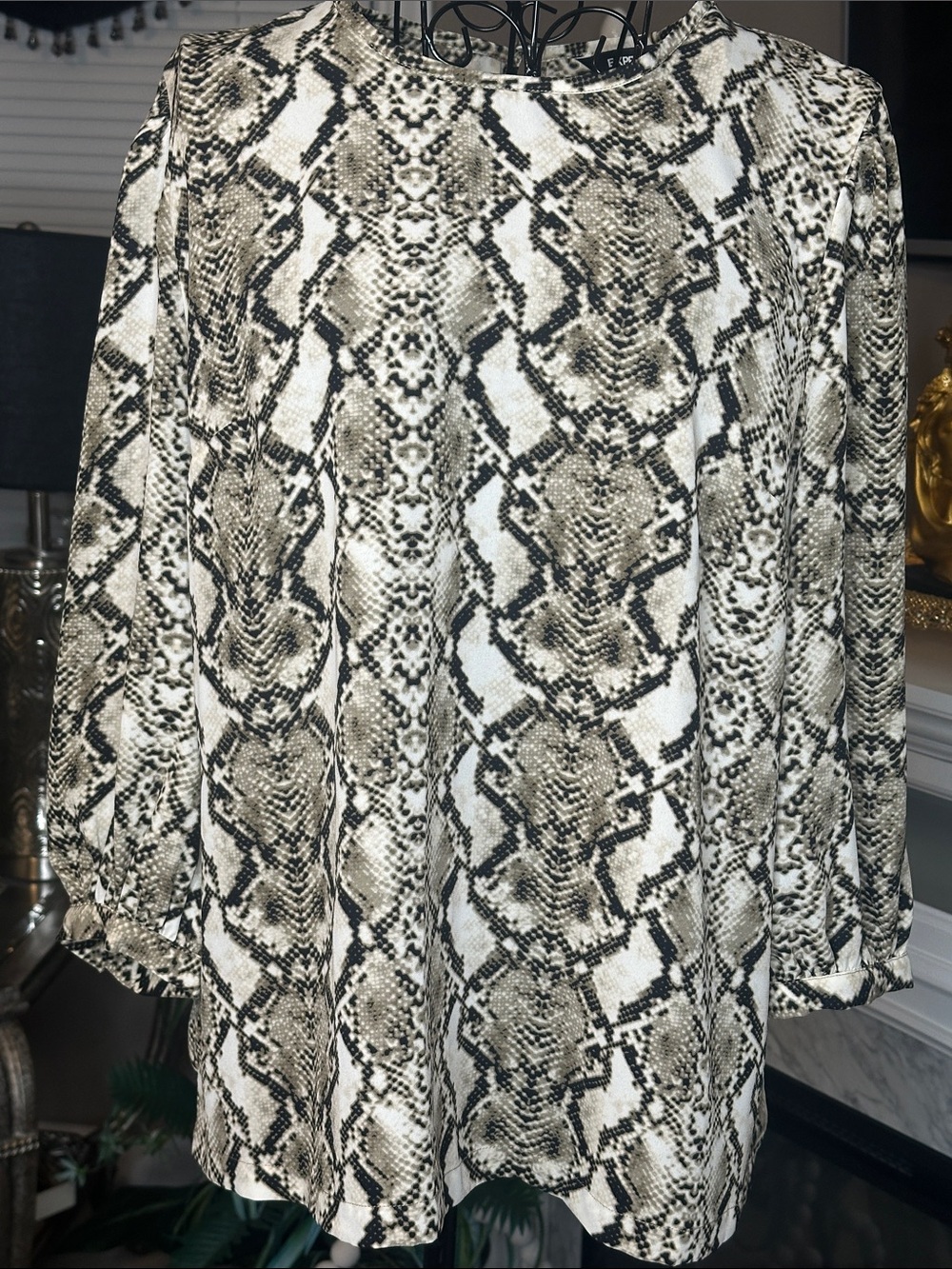 Express Snake Print Blouse in Beige and Black